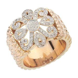 Floral Diamond Pave Twisted Shank in 14K Rose Gold Ring Size 8.75